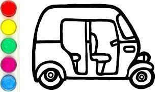 How to Draw Auto Rickshaw Easy with Acrylic Paints fro Kids