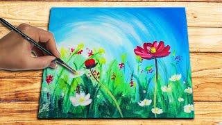 FLORAL Acrylic Painting for beginners | How to paint Field of Flowers