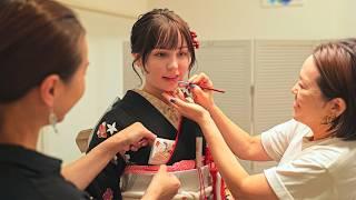 ASMR YouTuber Got Bridal Makeover in Kyoto with Japanese Traditional Kimono, Hairstyle & Makeup