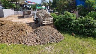 Perfect Start New Project! Filling Land by Dozer Komatsu D20P pushing Push Rocks to fill the ground.