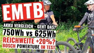 E-Bike 750Wh Akku vs 625Wh vergleichen - TEST: Geht das? 20% mehr Reichweite? Bosch PowerTube EMTB