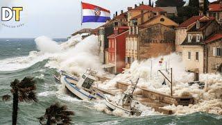 Croatia in Chaos Today! Violent storm and Huge Waves Sink Boats in Rovinj,Istria!