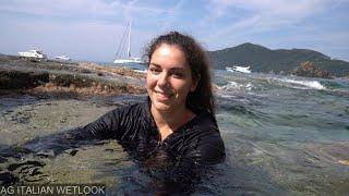 Wetlook - Leyla at the sea with Converse, jeans and sweater (PREVIEW PART 1/2)