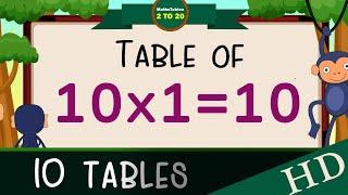 10-x1=10 Multiplication, Table of Ten 10 Tables Song Multiplication Time of tables  - MathsTables