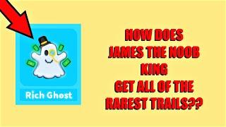 how does JAMES THE NOOB KING get ALL OF THE RAREST TRAILS? (Roblox)