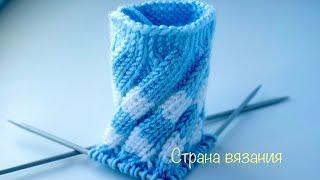 Узоры спицами Эстонская спираль, вязание по кругу. Estonian spiral pattern for knitting in a circle.