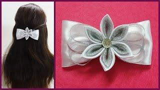 DIY kanzashi hair bow,how to make hair bow,kanzashi tutorial