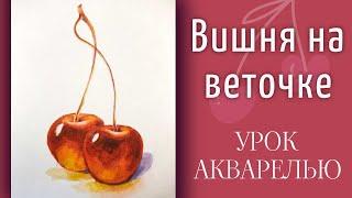 ВИШНЯ на ВЕТОЧКЕ акварелью ~ Как рисовать натюрморт ~ How To Paint a Cherry With Watercolor