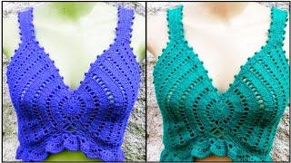 Gorgeous & attractive free crochet blouses pattern/Crochet bikini tops/Crochet crop top Beach party