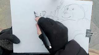 Зимние зарисовки Пленэр Карандаш Рисую и разговариваю UrbanSketch Lesson Real times Drawing and tell