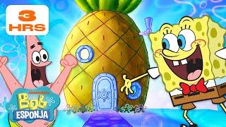 Bob Esponja | MAIS DE 3 HORAS Dentro das Casas da Fenda do Biquíni!  | Bob Esponja em Português