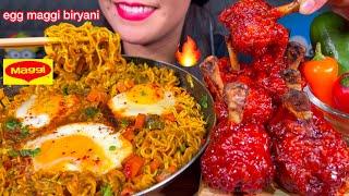 ASMR EGG MAGGI BIRYANI, CHICKEN LOLLIPOP, SWEET PEPPER, CUCUMBER 먹방 MUKBANG MASSIVE Eating sounds