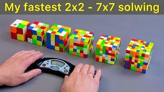 Speed ​​Solving Rubik's Cubes from 2x2 to 7x7