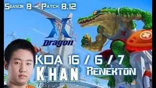 KZ Khan RENEKTON vs AATROX Top - Patch 8.12 KR Ranked