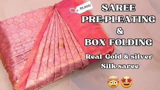 SAREE PRE-PLEATING & BOX FOLDING  IN PURE SILK SAREE WITH MEASUREMENTS #video #saree #trending