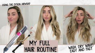 MY FULL EASY HAIR ROUTINE! SMOOTH SLEEK DYSON BLOWOUT + WAVES! | Lauren Elizabeth