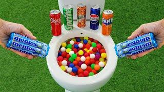 Mini Plastic Balls VS Popular Sodas !!! Yedigün, Coca Cola, Fanta, Pepsi and Mentos in the toilet