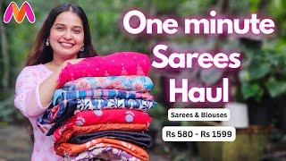 Myntra Ready to Wear Sarees & Readymade Blouses Haul | One-minute sarees
