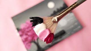 Easy Painting : Black & white Painting for Beginners/cherry Blossoms/Acrylic Painting Technique(10)