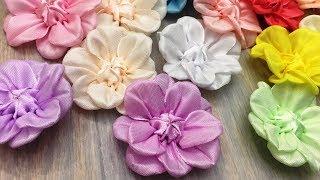 Easy ribbon flowers.DIY/Flores fáciles de la cinta/Простой цветок из лент 2.5 см