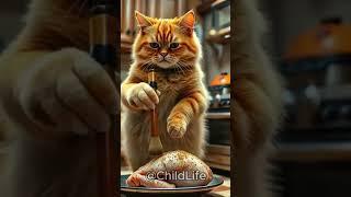 Puffy cat eat chicken#cats #eating #chicken #catstory #chubbycat #children #childstories #child
