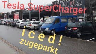 SuperCharger  ICEd! ICE-ing!  blocked Tesla charging station (saturdays ICEing / samstags zugeparkt)