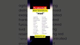 Synonym (Mad) I INSIGHTS-GK I @INSIGHTS1979 #vocabulary #english #ielts #gk #ssc #ssccgl #study