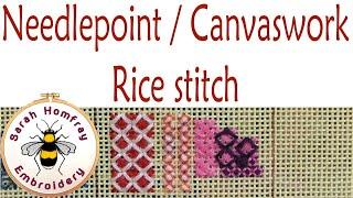 Rice stitch in needlepoint / canvaswork embroidery | Needlepoint stitches video tutorial