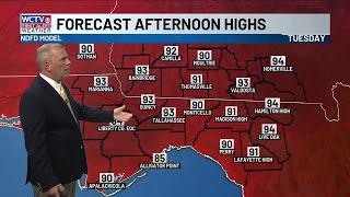 Rain chances slightly lower, heat ramping up