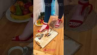 Sexy Red High Heels crushing Cake on the table #messyshoes #asmrcrushing #foodcrush