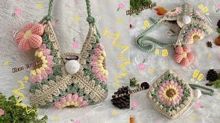 CROCHET BAG  How to Crochet Shoulder Bag  Granny Square - Sunflower