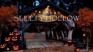 SLEEPY HOLLOW-HEADLESS HORSEMAN HALLOWEEN AMBIENCE-HAUNTED COVERED BRIDGE-GHOSTS-JACK O LANTERNS