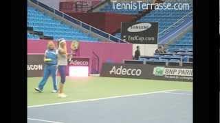 Maria Kirilenko's practice + Larisa Savchenko plays with Elena Likhovtseva