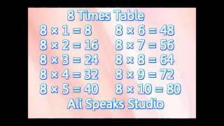 8-x1=8 Multiplication, Table of Eight 8 Tables Song Multiplication Time of tables