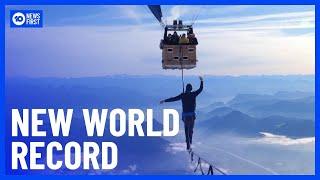 World Record: Slackliners' 2,500m Hot Air Balloon Walk | 10 News First