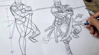 Zoro full body drawing tutorial | full body anatomy