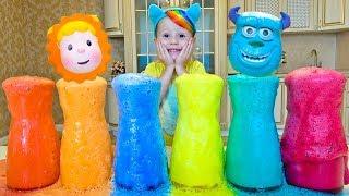 Colored foam and Funny kid singing color song for kids