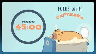 Travel Pomodoro Timer 2x45min | ADHD-focus with Capybara | Airplane Noise x Lo-fi x Piano