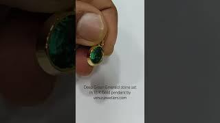 Deep Green Emerald stone set in 18 K Gold pendant by venusjewellers.com