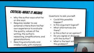 Literal, Inferential, and Critical Reading--Three Ways of Thinking