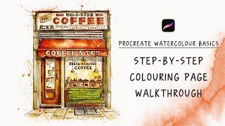 Watercolour Colouring Techniques in Procreate: Step-by-Step Colouring Page "Coffee&Tea" walkthrough