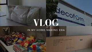 VLOG | furnishing my apartment (home upgrades- new couch & other furniture items, huge grocery haul)