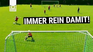 Übe schnelle Ballan- und mitnahme mit anschließendem Torschuss! // Fussballübung - Such eine Linie