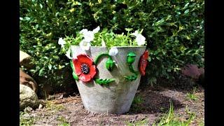 DIY cement flower pot for garden.