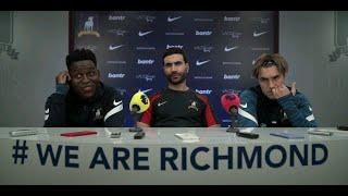 Jamie Tartt, Sam Obisanya and Roy Kent at press conference  ||  Ted Lasso S03E11