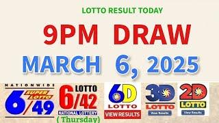 Lotto Result Today 9pm Draw March 6, 2025 Swertres Ez2 Pcso