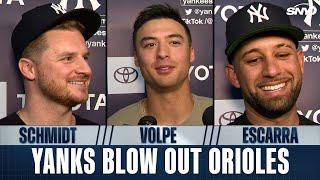 Clarke Schmidt, J.C. Escarra and Anthony Volpe talk near no-hitter in Yankees rout of Orioles
