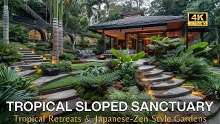 Front Yard & Backyard Sloped Sanctuary: Blending Lush Tropical Retreats & Japanese-Zen Style Gardens