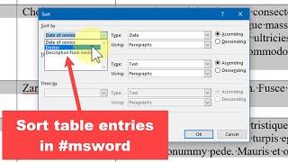 Sort table entries in Microsoft Word