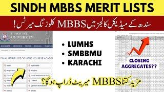 Sindh Medical Colleges LUMHS Final Merit List for MBBS Admissions | DUHS SMBBMU Closing Aggregates